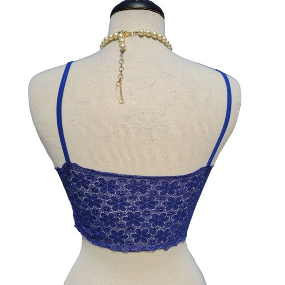 Bralette Lace Floral Spaghetti Straps V Neck Two Blue Red Womans Size Medium - Picture 3 of 13